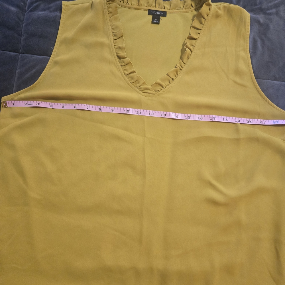 Ann Taylor Mustard Ruffle V-Neck Tank Top
